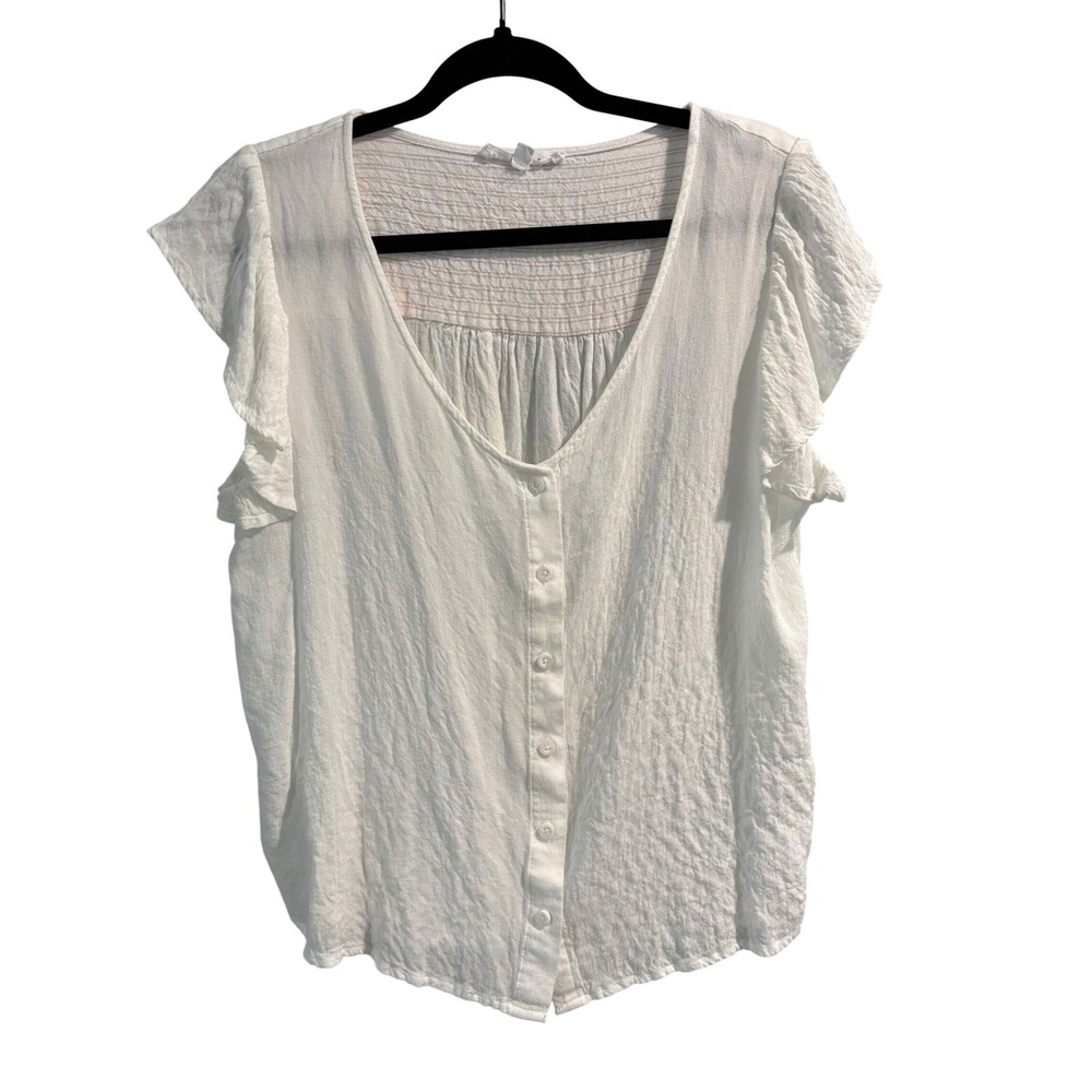 Jane‎ + Delancey White Blouse Ruffle Cap Sleeve Button Front Medium